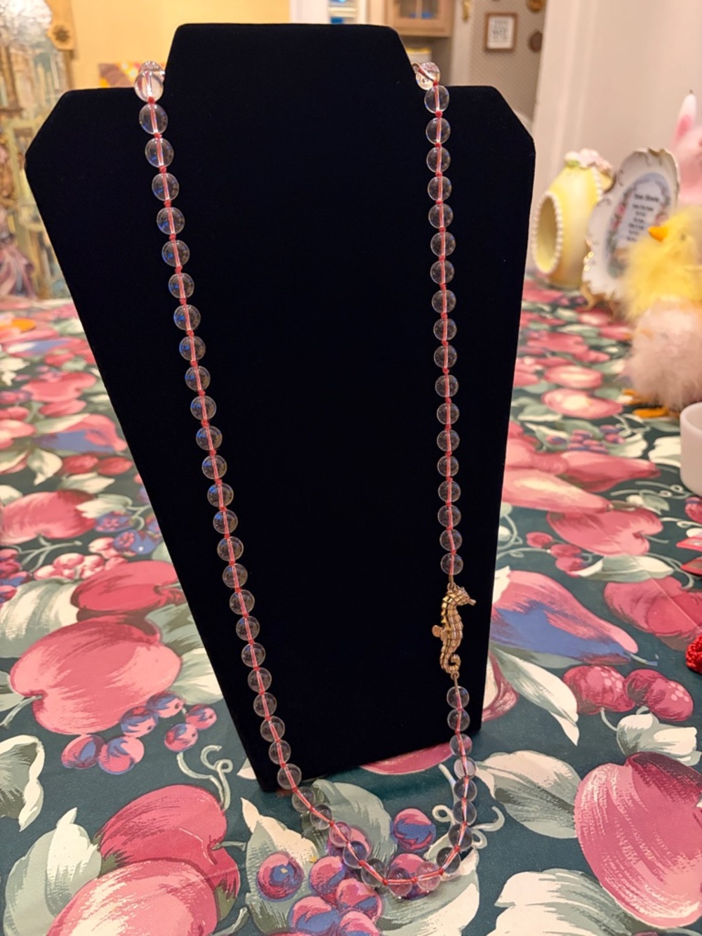 J.Crew Seahorse Long Pink Cord Clear Beaded Necklace - Picture 4 of 6